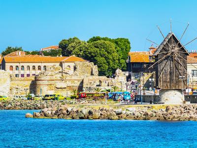 View of the Windmill and the Old Town in Nessebar
